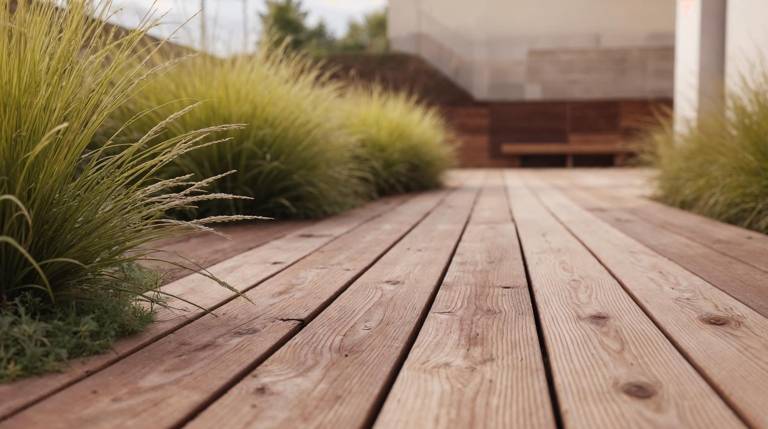 Terrasse en bois aménagée dans un jardin par un paysagiste