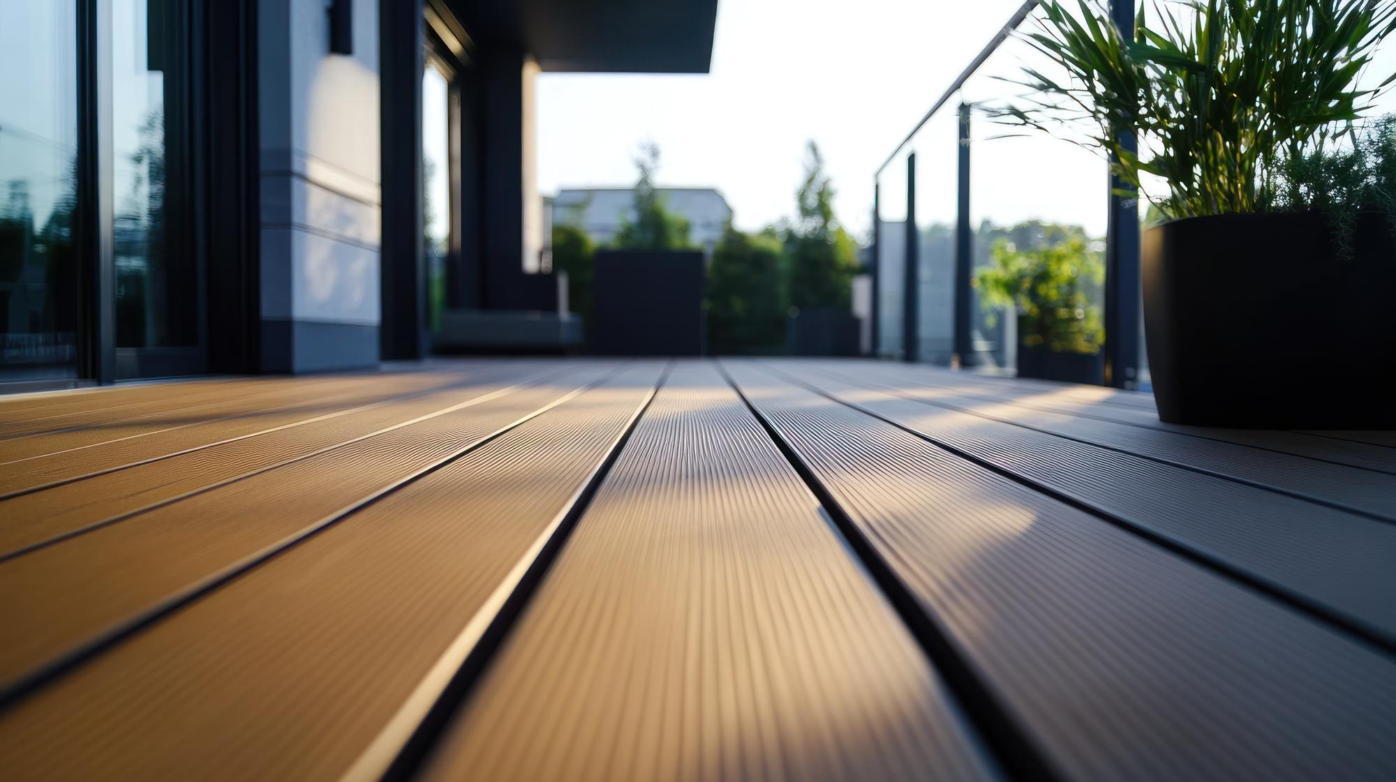 terrasse bois naturel avec lames en bois exotique dans un jardin privé