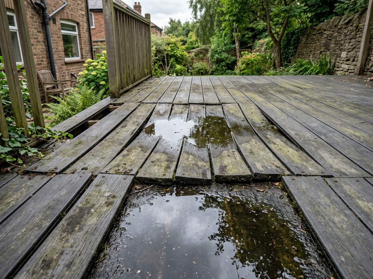 Durée de vie terrasse composite : conseils pour la faire durer 30 ans et plus 3 terrasse composite vieillie prématurément en raison d'une mauvaise pose et de stagnation d'eau