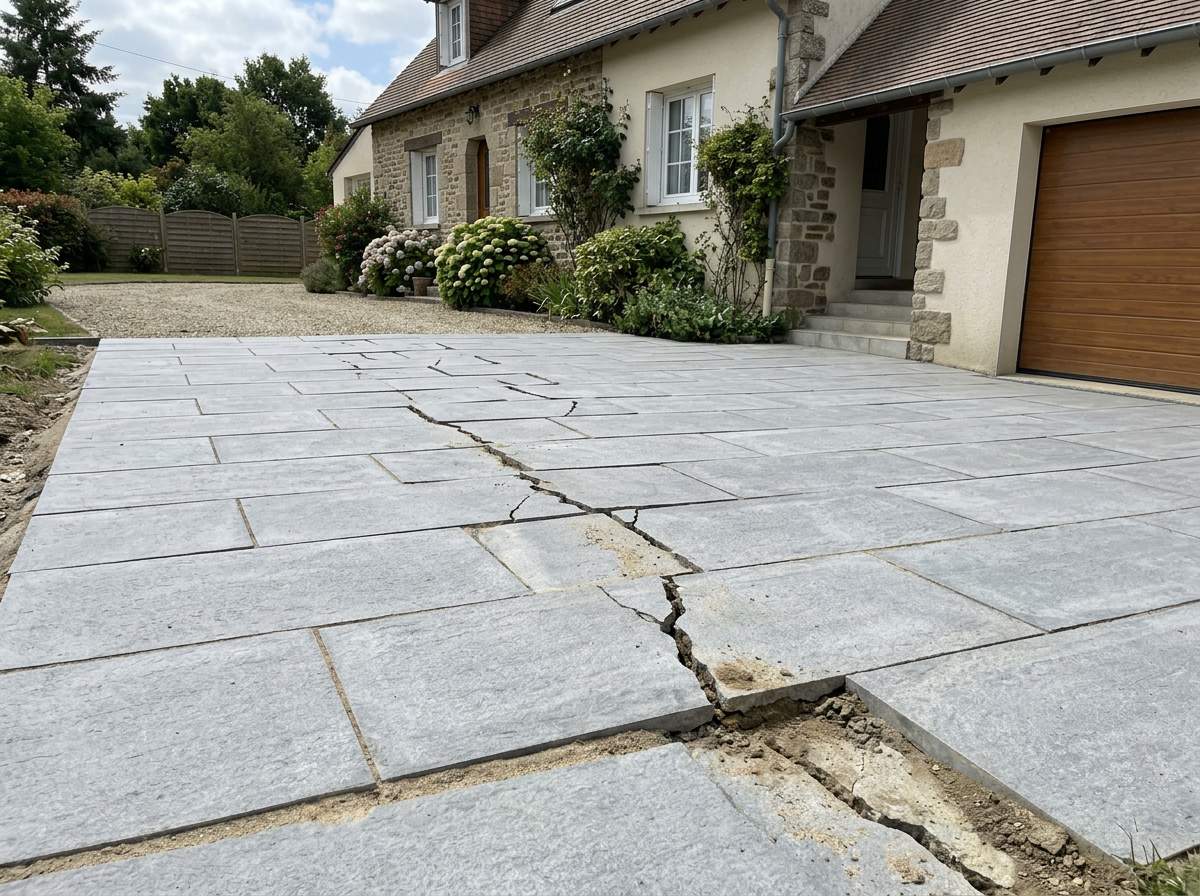dallage extérieur fissuré erreur de pose allée pavage