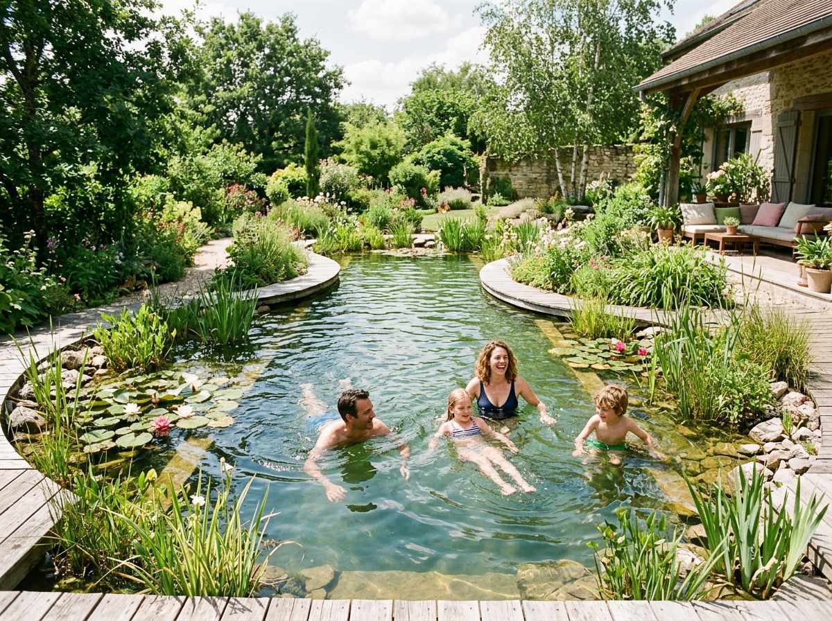 Piscine biologique avec couloir de nage : Construction sur mesure, devis gratuit et budget optimisé 3 installation géomembrane piscine biologique couloir de nage chantier