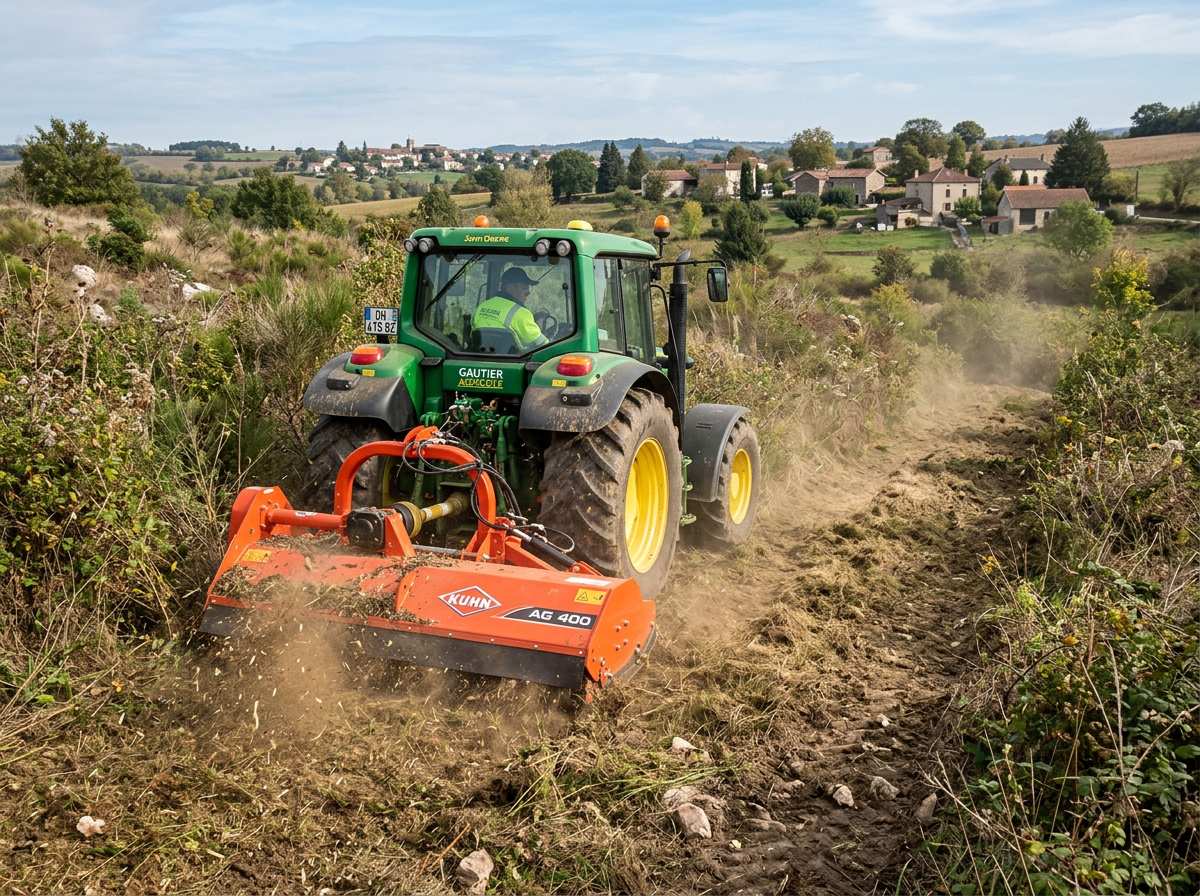 Gyrobroyage terrain : coût, devis et solutions pour le débroussaillage de votre parcelle 1 gyrobroyage terrain en friche avec tracteur agricole