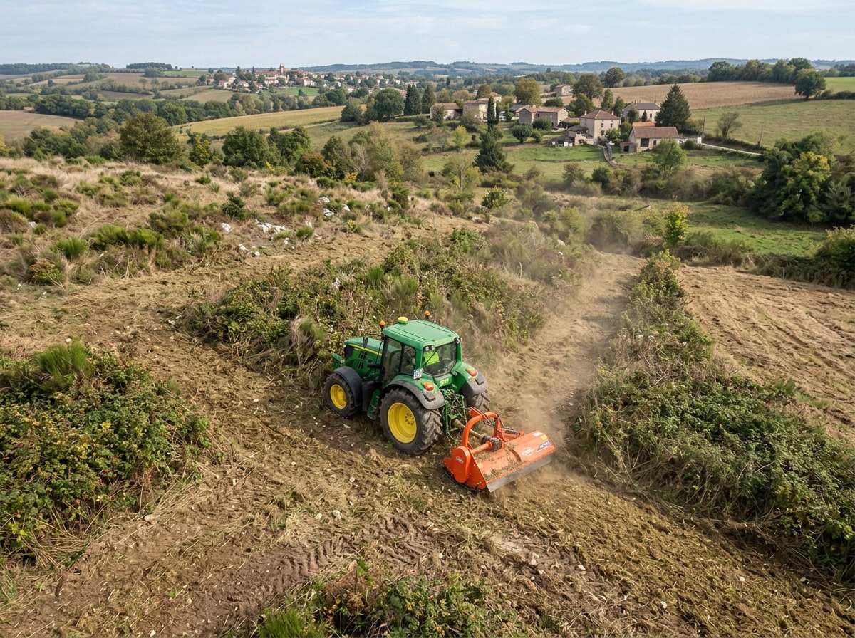 Gyrobroyage terrain : coût, devis et solutions pour le débroussaillage de votre parcelle 2 vue aérienne nettoyage terrain par gyrobroyage