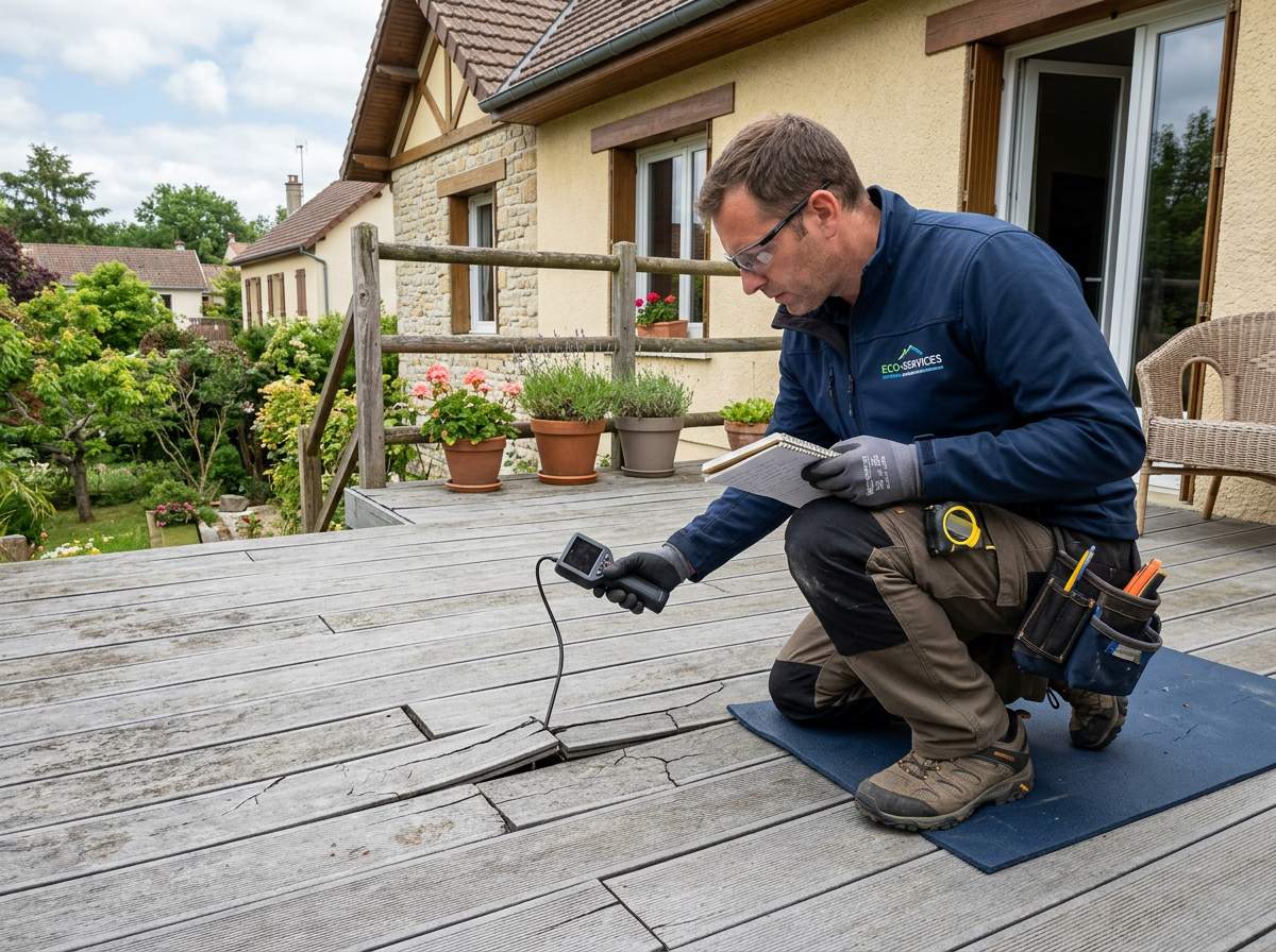Lame composite fissurée après deux ans : droits, recours et solutions de réparation 2 inspection de lames composite fissurées pour recours garantie terrasse