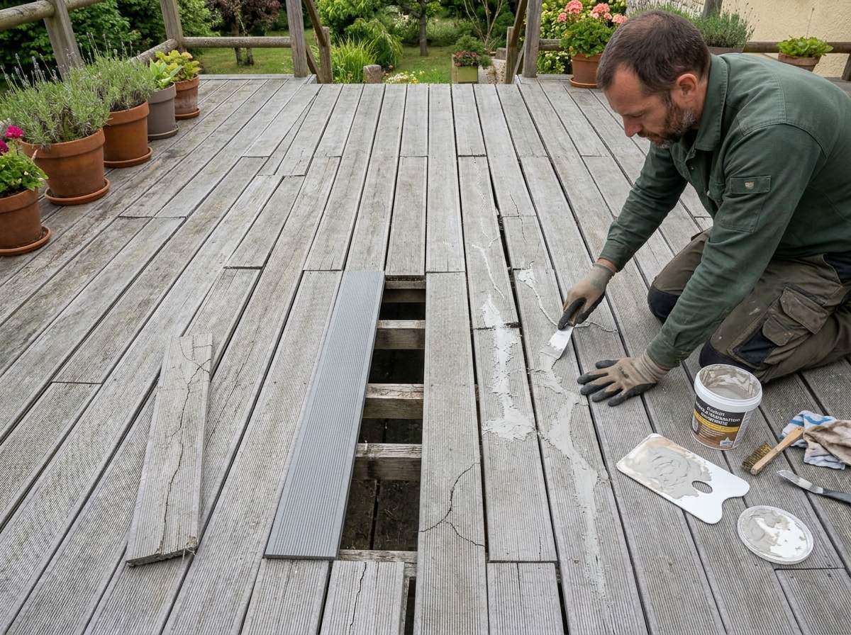 Lame composite fissurée après deux ans : droits, recours et solutions de réparation 3 réparation de lame composite fissurée sur terrasse extérieure